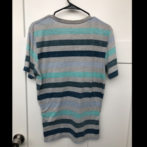 On The Byas Grey T-shirt with stripes in various shades of blue. - Picture 2 of 4